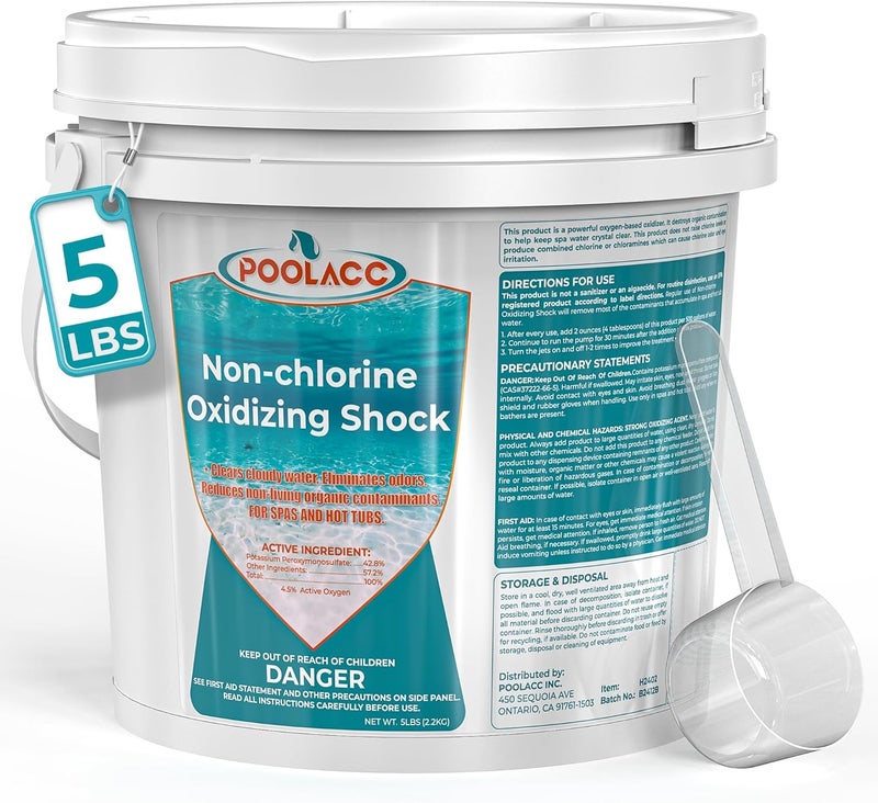 POOLACC Non-Chlorine Spa Shock for Hot Tub - 5 lbs, Chlorine-Free Shock Oxidizer Treatment for Hot Tubs, Spas and Swimming Pools, Fast Acting, Quick Dissolving Oxidizing Shock for Crystal Clear Water - Image 1